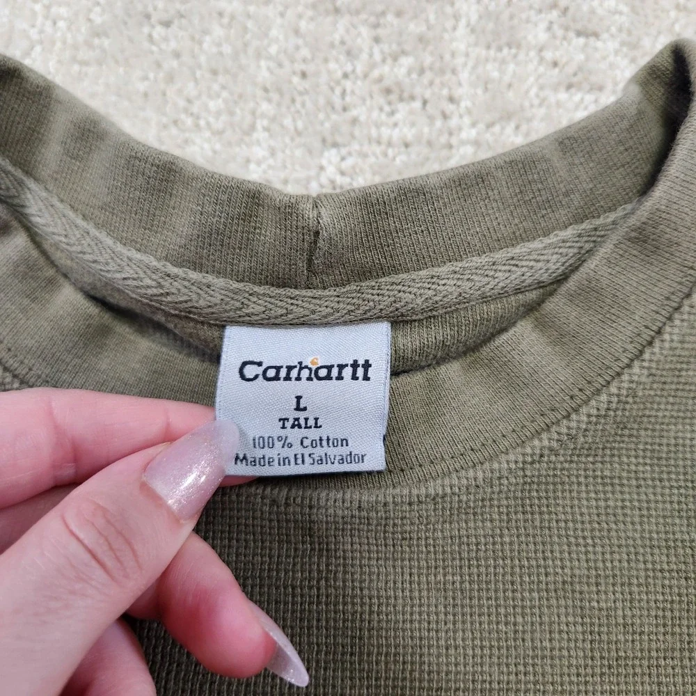 Vintage Carhartt Shirt Men Large Tall Thermal Waffle Knit Workwear Green Y2K - Picture 7 of 10